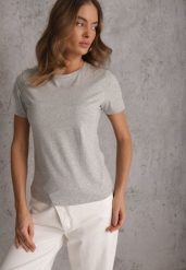 Szary T-shirt z Bawełny z Okrągłym Dekoltem Nedima. Szare t-shirty Renee, m, bez wzorów, z bawełny, klasyczne, bez kołnierzyka, bez ramiączek. Za 39.99 zł.