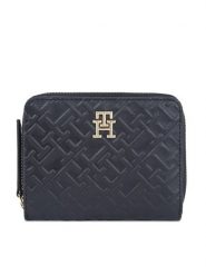 Tommy Hilfiger Mały Portfel Damski Th Refined Med Za Mono AW0AW15755 Czarny. Czarne portfele Tommy Hilfiger, bez wzorów, ze skóry. Za 189.99 zł.