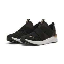Damskie wsuwane buty do biegania SOFTRIDE Harli PUMA Black White Gold. Białe buty do biegania Puma, bez wzorów, bez zapięcia, do biegania. Za 269.00 zł.