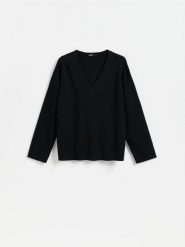 Sweter z lyocellem - czarny. Czarne swetry Reserved, l, bez wzorów, z dzianiny, bez ramiączek. Za 139.99 zł.
