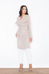 Beżowy Elegancki Płaszcz Oversize Przewiązany Paskiem. Brązowe płaszcze Figl, xl, bez wzorów, z materiału, eleganckie, bez kaptura. Za 389.00 zł.