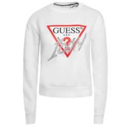 Damska Bluza Guess Biała z Kryształkami ICON. Białe bluzy bez kaptura Guess, z aplikacjami, bez kaptura. Za 340.99 zł.