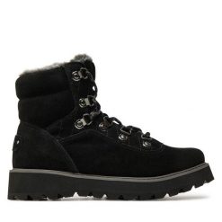 Trzewiki Roxy. Czarne botki Roxy, bez wzorów, bez obcasa, na płaskiej podeszwie, bez zapięcia. Za 459.99 zł.