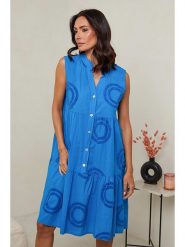 Le Monde du Lin Lniana sukienka w kolorze niebieskim rozmiar: 40/42. Niebieskie sukienki Le Monde du Lin, bez wzorów, ze lnu, klasyczne, bez kołnierzyka, bez ramiączek, midi, rozkloszowane. Za 122.38 zł.