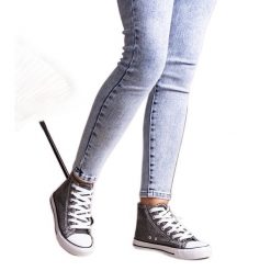 Czarne wysokie trampki błyszczące Ranifali. Czarne trampki bez wzorów, z jeansu, bez zapięcia. Za 74.48 zł.