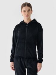 4F Bluza dresowa z weluru rozpinana z kapturem damska - czarna M. Czarne bluzy z kapturem 4f, m, bez wzorów, z dresówki, z kapturem. W wyprzedaży za 79.99 zł.