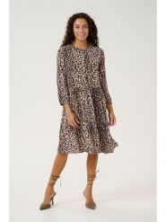 CULTURE Sukienka w kolorze beżowym rozmiar: S. Brązowe sukienki Culture, s, bez wzorów, z wiskozy, bez kołnierzyka, bez ramiączek, midi, rozkloszowane. Za 130.99 zł.