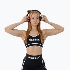 Top treningowy damski NEBBIA Support Sports Bra My Rules black. Czarne topy Nebbia, bez wzorów, bez kołnierzyka, bez ramiączek. Za 129.99 zł.