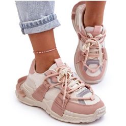 PS1 Damskie Modne Buty Sportowe Sznurowane Beżowo-Różowe Chillout! beżowy. Brązowe buty treningowe bez wzorów, ze skóry, bez zapięcia. Za 240.34 zł.