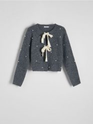 Sweter z ozdobnym wiązaniem - ciemnoszary. Szare swetry Reserved, l, bez wzorów, z dzianiny, bez ramiączek. W wyprzedaży za 119.99 zł.