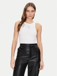 Guess Top W5GP57 KCV52 Biały Regular Fit. Białe topy Guess, xs, z aplikacjami, z syntetyku, bez kołnierzyka, bez ramiączek. Za 109.99 zł.