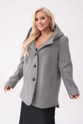 Szara kurtka Carla z kapturem wykonana z flauszu o strukturze wafelka PLUS SIZE XXL OVERSIZE. Szare kurtki Moda Size Plus Iwanek, na jesień, plus size, bez wzorów, z materiału, eleganckie, z kapturem. W wyprzedaży za 339.90 zł.