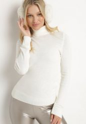 Jasnobeżowy Golf w Klasycznym Stylu Tasfedi. Brązowe swetry Born2be, m, bez wzorów, z jeansu, eleganckie, bez ramiączek. W wyprzedaży za 67.99 zł.