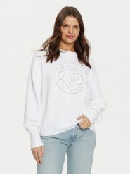 Guess Bluza W5RR40 Z26I2 Biały Regular Fit. Białe bluzy Guess, s, z aplikacjami, z wiskozy, bez kaptura. Za 299.99 zł.