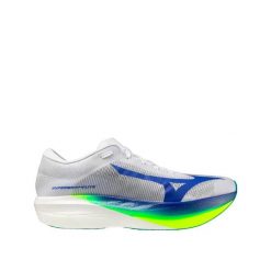 Buty biegowe Mizuno Hyperwarp Elite Białe/Żółte/Błękitne. Białe buty do biegania Mizuno, bez wzorów, z materiału, bez zapięcia, do biegania. Za 849.99 zł.