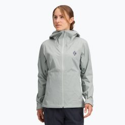 Kurtka przeciwdeszczowa damska Black Diamond Fineline Stretch. Szare kurtki przeciwdeszczowe Black Diamond, bez wzorów, bez kaptura, trekkingowe. Za 489.99 zł.