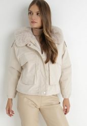 Jasnobeżowa Kurtka z Futerkiem Vonop. Brązowe kurtki Born2be, na zimę, l, bez wzorów, klasyczne, bez kaptura. Za 139.99 zł.