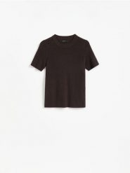 Sweter z domieszką kaszmiru - ciemnobrązowy. Brązowe swetry Reserved, l, bez wzorów, z bawełny, bez ramiączek. Za 119.99 zł.
