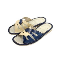 Kapcie damskie R.41 wygodne antypoślizgowe oddychające wsuwane klapki KD-05-DB-41. Niebieskie kapcie bez wzorów, ze skóry. Za 23.37 zł.