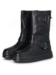 Liu Jo Skórzane botki w kolorze czarnym rozmiar: 39. Czarne botki Liu Jo, bez wzorów, bez obcasa, bez zapięcia. Za 335.82 zł.