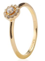 Pandora Pozłacany pierścionek z cyrkonią rozmiar: 56. Żółte pierścionki Pandora, z cyrkonią, metalowe. Za 230.95 zł.