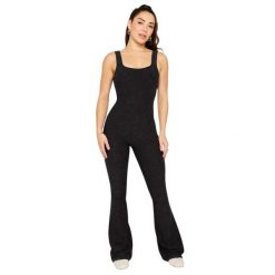 Spodnie kombinowane damskie w szerszym kroju Fabletics HeatherFlex. Czarne kombinezony FABLETICS, xl, bez wzorów, z materiału, bez kołnierzyka, bez ramiączek. Za 468.00 zł.