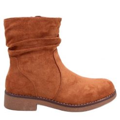 Botki z marszczoną cholewką Camel brązowe. Brązowe botki bez wzorów, z zamszu, klasyczne, bez obcasa, na płaskiej podeszwie, bez zapięcia. Za 212.06 zł.
