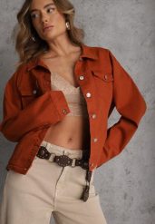 Brązowa Jeansowa Kurtka z Bawełny Perilopei. Brązowe kurtki Renee, l, bez wzorów, z bawełny, bez kaptura. Za 159.99 zł.