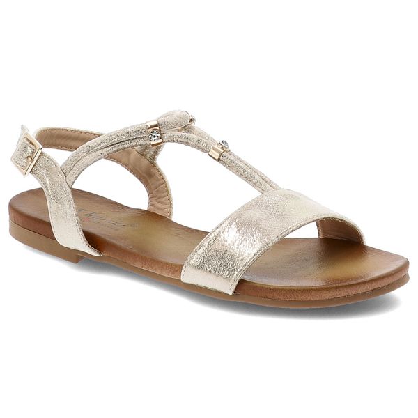 Złote Sandały S.Barski Modne Obuwie Damskie. Żółte sandały S.BARSKI, z aplikacjami, klasyczne, bez obcasa, bez zapięcia. Za 99.99 zł.