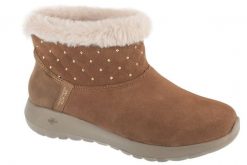 Buty zimowe damskie, Slip-Ins: On-The-Go Joy - Cozy Shimmer. Brązowe buty trekkingowe Skechers, bez wzorów, z materiału, bez zapięcia, trekkingowe. Za 399.99 zł.