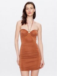 Elisabetta Franchi Sukienka koktajlowa AB-435-32E2-V400 Brązowy Slim Fit. Brązowe sukienki Elisabetta Franchi, bez wzorów, wizytowe, bez kołnierzyka, bez ramiączek. Za 1,009.00 zł.
