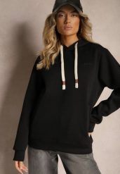 Czarna Casualowa Bluza z Dodatkiem Bawełny Kapturem i Ozdobnymi Sznurkami Feseraria. Czarne bluzy Renee, l, bez wzorów, z bawełny, klasyczne, bez ramiączek. W wyprzedaży za 71.99 zł.