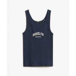 Damski wzorzysty tank top Superdry Athletic Essentials. Niebieskie bielizna termoaktywna damska Superdry, bez wzorów, bez ramiączek. Za 177.00 zł.