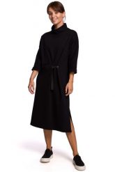 Ciepła sukienka oversize z golfem czarna bawełniana dzianina. Czarne sukienki Sukienki.shop, na co dzień, m, bez wzorów, z bawełny, bez kołnierzyka, bez ramiączek, midi, oversize. Za 319.00 zł.