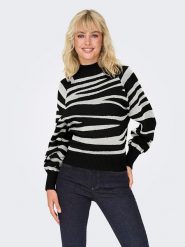 ONLY Sweter "Frida" w kolorze czarno-białym rozmiar: L. Białe swetry ONLY, l, bez wzorów, z wiskozy, klasyczne, bez ramiączek. Za 74.81 zł.