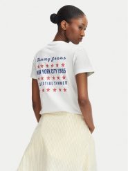 Tommy Jeans T-Shirt DW0DW23481 Biały Regular Fit. Białe t-shirty Tommy Jeans, s, bez wzorów, z bawełny, bez kołnierzyka, bez ramiączek. Za 189.99 zł.