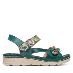 Sandały Laura Vita. Niebieskie sandały LAURA VITA, bez wzorów, bez obcasa, na płaskiej podeszwie, bez zapięcia. Za 389.99 zł.