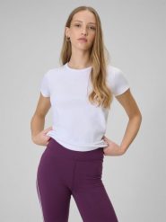 4F T-shirt slim gładki damski - biały XS. Białe t-shirty 4f, xs, bez wzorów, z bawełny, klasyczne, bez kołnierzyka, bez ramiączek. Za 49.99 zł.