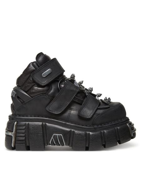 NEW ROCK Botki M-285C-S1 Czarny. Czarne botki NEW ROCK, bez wzorów, ze skóry, rockowe, bez obcasa, na koturnie, bez zapięcia. Za 1,659.00 zł.