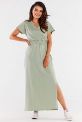 Długa sukienka z krótkim rękawem i gumą w pasie mięta. Sukienki Infinite You, m, bez wzorów, z gumy, bez kołnierzyka, bez ramiączek, maxi. Za 259.00 zł.