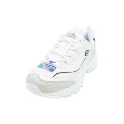 Buty do chodzenia damskie Skechers D'lites. Białe buty treningowe Skechers, bez wzorów, z gumy, bez zapięcia, trekkingowe. Za 284.99 zł.