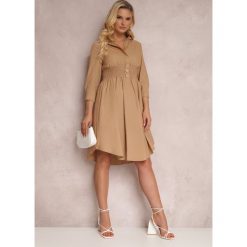 Beżowa Sukienka Blueglory. Brązowe sukienki Renee, na co dzień, s, bez wzorów, bez kołnierzyka, bez ramiączek, mini, proste. W wyprzedaży za 116.99 zł.