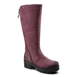 Bordowe Kozaki Simen Damskie Modne Ocieplane Buty. Czerwone kozaki Simen, bez wzorów, eleganckie, bez obcasa, bez zapięcia. Za 449.00 zł.