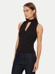 Guess Bluzka W5RP05 KCBO2 Czarny Regular Fit. Czarne bluzki Guess, l, z aplikacjami, z syntetyku, bez kołnierzyka, bez ramiączek. Za 189.99 zł.