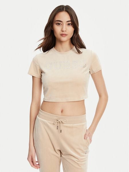 Guess T-Shirt V3BI01 K0232 Beżowy Regular Fit. Brązowe t-shirty Guess, l, z aplikacjami, z syntetyku, bez kołnierzyka, bez ramiączek. Za 109.99 zł.