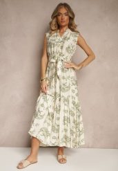 Beżowa-Zielona Sukienka z Wiskozy z Paskiem i Abstrakcyjnym Wzorem Rinalora. Zielone sukienki Renee, na co dzień, l, bez wzorów, z wiskozy, eleganckie, bez kołnierzyka, bez ramiączek, maxi, proste. W wyprzedaży za 83.99 zł.