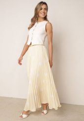 Żółta Rozkloszowana Spódnica w Stylu Retro Plisowana w Grochy Kasosa. Żółte spódnice Born2be, na co dzień, m, bez wzorów, eleganckie, maxi, dopasowane. Za 119.99 zł.