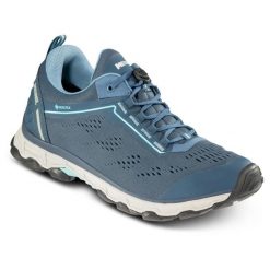 Buty Meindl Activo Trainer Lady GTX z membraną Gore-Tex. Niebieskie buty treningowe MEINDL, bez wzorów, z gore-texu, bez zapięcia, trekkingowe, gore-tex. Za 719.91 zł.