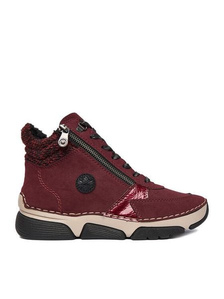 Rieker Trzewiki 45960-35 Bordowy. Czerwone botki Rieker, bez wzorów, z materiału, bez obcasa, na płaskiej podeszwie, bez zapięcia. Za 389.99 zł.