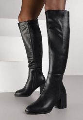Czarne Kozaki Vices na Słupku z Przeszyciami Codvira. Czarne kozaki Renee, bez wzorów, z jeansu, eleganckie, bez obcasa, na obcasie, bez zapięcia. Za 159.99 zł.